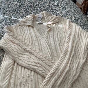 J Jill polo collar cable knit sweater Large L